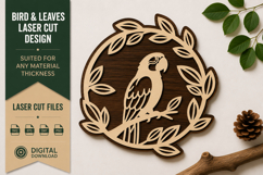 Bird Leaf Wreath Laser Cut SVG Design bird wreath svg, bird Product Image 1