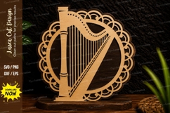 Decorative Harp Circle Laser Cut SVG Design harp svg, musica Product Image 1