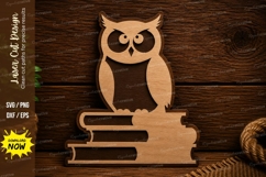 Wise Owl on Books Laser Cut SVG Design owl books svg, readin Product Image 1