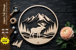 Moose Mountain Scene laser Cut svg Cutting file, moose svg Product Image 1