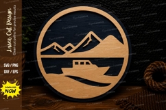 Mountain Lake Boat Laser Cut SVG Design mountain lake svg Product Image 1
