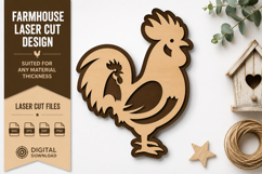 Farmhouse Rooster Laser Cut SVG Design rooster svg, farmhous Product Image 1