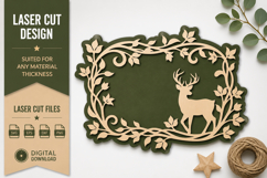 Deer Floral Rectangle Frame Laser Cut SVG Design deer frame Product Image 1