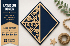Floral Diamond Frame Laser Cut SVG Design diamond floral Product Image 1