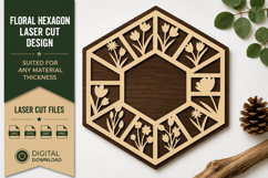 Hexagon Wildflower Frame Laser Cut SVG Design hexagon floral Product Image 1