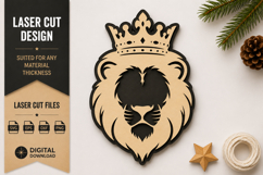 Crowned Lion Head Laser Cut SVG Design lion head svg, crowne Product Image 1
