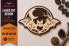 Bat Moon Crest Laser Cut SVG Design bat moon svg, gothic bat Product Image 1