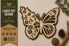 Floral Butterfly Laser Cut SVG Design floral butterfly svg Product Image 1