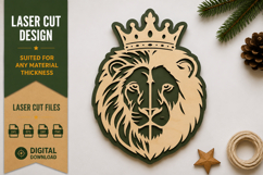 Crowned Lion Portrait Laser Cut SVG Design crowned lion port Product Image 1