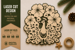 Peacock Floral Wreath Laser Cut SVG Design peacock wreath Product Image 1
