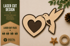 Hummingbird Heart Laser Cut SVG Design hummingbird heart svg Product Image 1