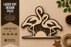 Flamingo Sunset Laser Cut SVG Design flamingo sunset svg Product Image 1