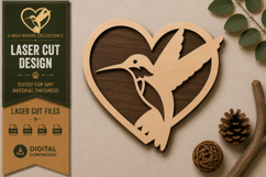 Hummingbird Heart Frame Laser Cut SVG Design hummingbird svg Product Image 1