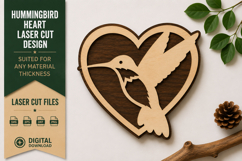 Hummingbird Heart Laser Cut SVG Design hummingbird heart svg Product Image 1