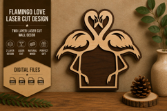 Flamingo Love Heart Laser Cut SVG Design flamingo heart svg, Product Image 1