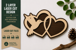 Hummingbird Double Heart Laser Cut SVG Design hummingbird Product Image 1