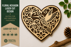 Hummingbird Floral Heart Laser Cut SVG Design hummingbird Product Image 1