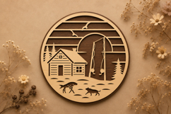 Cabin Forest Landscape Laser Cut SVG Design cabin landscape Product Image 1
