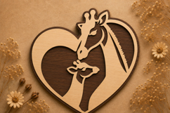 Giraffe Mother and Baby Heart Laser Cut SVG Design giraffe Product Image 1