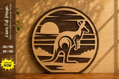 Round Kangaroo Sunset Laser Cut SVG Design round kangaroo sv Product Image 1