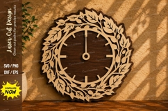 Floral Wreath Clock Laser Cut SVG Design floral clock svg, Product Image 1