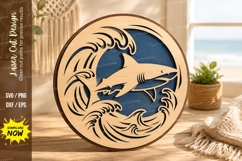 Shark Ocean Waves Round Laser Cut SVG Design shark svg, shar Product Image 1