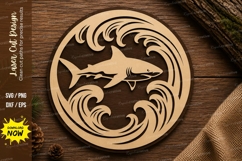 Shark Ocean Waves Round Laser Cut SVG Design shark svg, shar Product Image 1