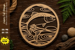 Jumping Fish Oval Laser Cut SVG Design jumping fish svg, fis Product Image 1