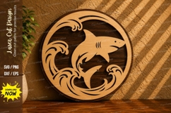 Shark Ocean Waves Round Laser Cut SVG Design shark svg, shar Product Image 1