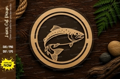 Jumping Trout Round Laser Cut SVG Design trout svg, trout la Product Image 1
