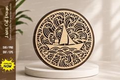 Sailboat Mandala Round Laser Cut SVG Design sailboat svg, sa Product Image 1