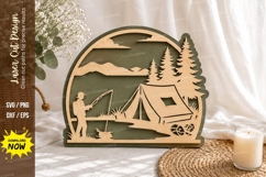 Camping Lake Scene Laser Cut SVG Design camping svg, camping Product Image 1