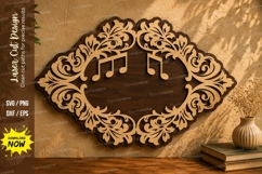 Musical Floral Frame Laser Cut SVG Design music frame svg, Product Image 1