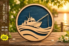 Fishing Boat Coastal Scene Laser Cut SVG Design fishing boat Product Image 1