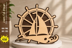 Ship Wheel Sailboat Laser Cut SVG Design ship wheel svg, sai Product Image 1
