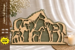 Horse Family Scene Laser Cut SVG Design horse family svg Product Image 1