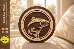 Jumping Trout Round Laser Cut SVG Design trout svg, trout la Product Image 1