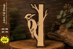 Woodpecker on Tree Laser Cut SVG Design woodpecker svg, wood Product Image 1