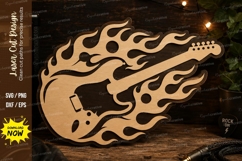 Flaming Guitar Laser Cut SVG Design electric guitar svg, fla Product Image 1