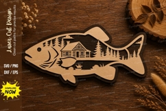 Fish Lake Scene Laser Cut SVG Design fish lake svg, fish lan Product Image 1