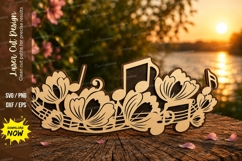 Floral Music Notes Laser Cut SVG Design music notes svg, flo Product Image 1