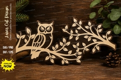 Owl Branch Laser Cut SVG Design owl svg, owl branch lase Product Image 1
