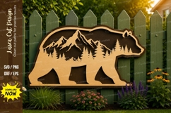 Mountain Bear Silhouette Laser Cut SVG Design bear mountain Product Image 1
