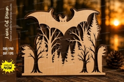 Bat Forest Scene Laser Cut SVG Design bat forest svg, hallow Product Image 1