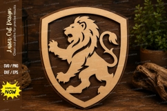 Lion Shield Laser Cut SVG Design heraldic lion svg, lion sh Product Image 1