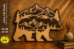 Mountain Bear Landscape Laser Cut SVG Design mountain bear Product Image 1