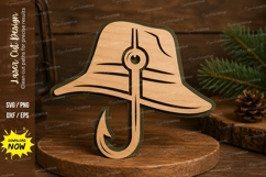 Fishing Hat Hook Laser Cut SVG Design fishing hat svg, angle Product Image 1