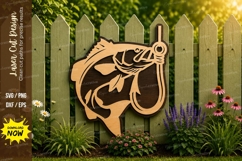 Bass on Hook Laser Cut SVG Design bass hook svg, bass fishin Product Image 1