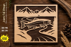Mountain Fishing Scene Laser Cut SVG Design mountain fishing Product Image 1
