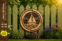 Sailboat Sunset Round Laser Cut SVG Design sailboat sunset Product Image 1